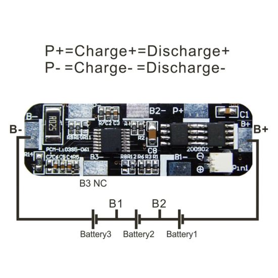 3s 4A PCM BMS for 10.8V 11.1V 12V Li-ion/Lithium/ Li-Polymer 9V 9.6V LiFePO4 Battery Pack with Power Indicator Socket Size L50*W16*T4mm (PCM-Li03S5-061)