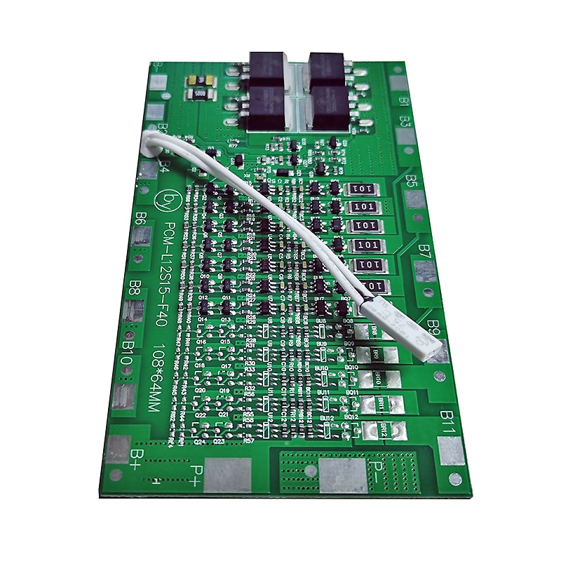 12s 15A PCM BMS for 42V 44.4V Li-ion/Lithium/Li-Polymer 36V 38.4V LiFePO4 Battery Pack Size L108*W64*T10mm (PCM-L12S15-F40)